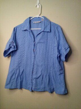 Madison Taylor Blouse Women 2X Button Up Short Sleeve Textured Blue